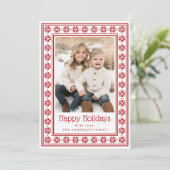 Scandinavian star pattern border Happy Holidays Feestdagenkaart (Staand voorkant)