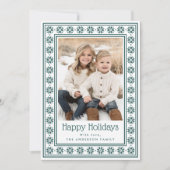 Scandinavian stars green border Happy Holidays Feestdagenkaart (Voorkant)