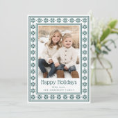 Scandinavian stars green border Happy Holidays Feestdagenkaart (Staand voorkant)