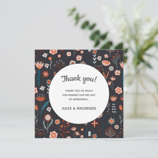 Scandinavian Summer Flowers Dark Boho Bedankkaart (Staand voorkant)