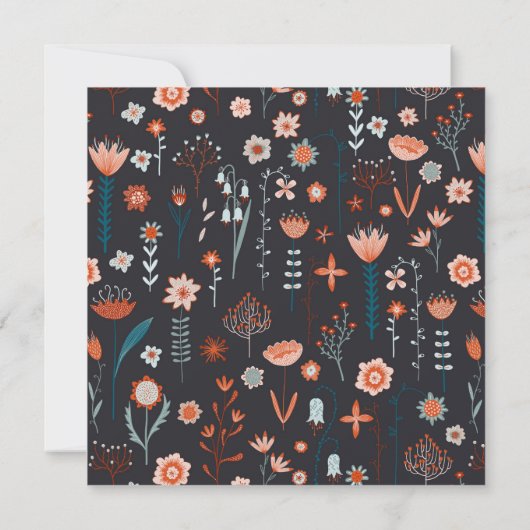 Scandinavian Summer Flowers Dark Boho Bedankkaart (Achterkant)