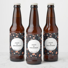 Scandinavian Summer Flowers Dark Boho Modern Bier Etiket