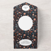 Scandinavian Summer Flowers Dark Boho Wedding All In One Uitnodiging (Buitenkant)