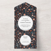 Scandinavian Summer Flowers Dark Boho Wedding All In One Uitnodiging (Binnen)