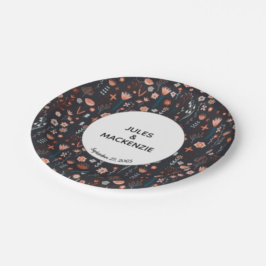 Scandinavian Summer Flowers Dark Boho Wedding Papieren Bordje (Gekanteld)