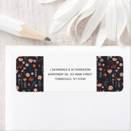 Scandinavian Summer Flowers Dark Return Address Etiket