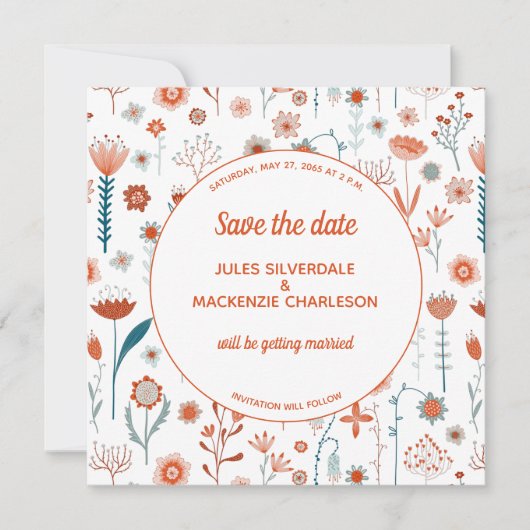 Scandinavian Summer Flowers Save the Date Kaart (Voorkant)