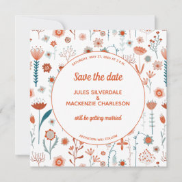 Scandinavian Summer Flowers Save the Date Kaart