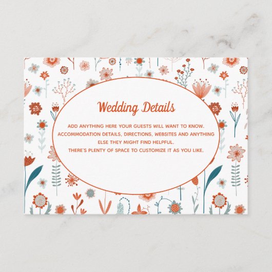 Scandinavian Summer Flowers Weddenschap Details Informatiekaartje (Voorkant)
