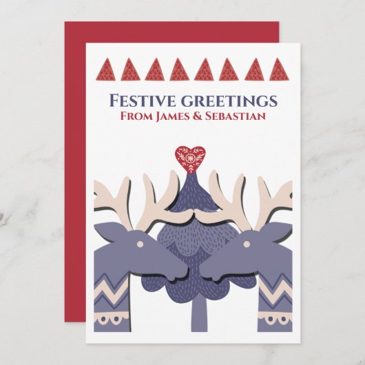 Scandinavian Two Male Reindeer Gay Personalized Feestdagenkaart (Voorkant / Achterkant)