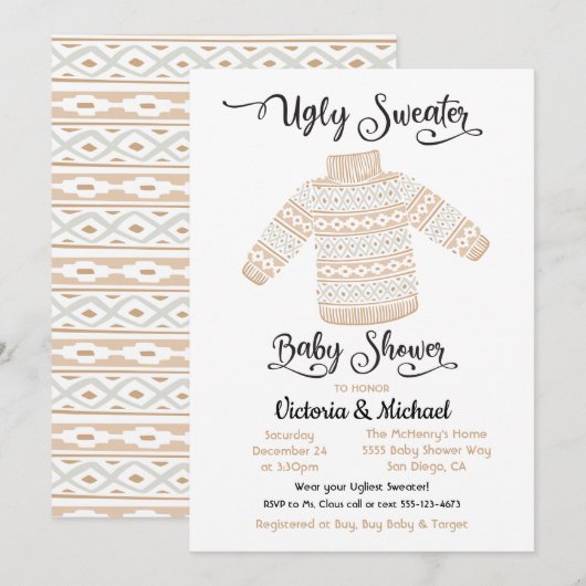 Scandinavian Ugly Sweater Baby shower Invitation Kaart (Voorkant / Achterkant)