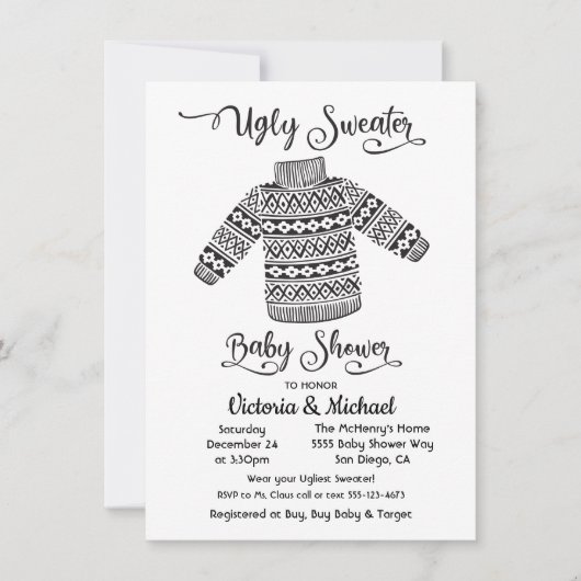 Scandinavian Ugly Sweater Baby shower Invitation Kaart (Voorkant)