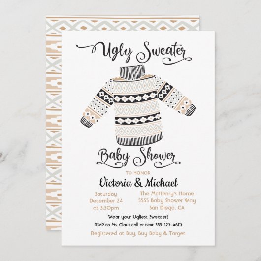 Scandinavian Ugly Sweater Baby shower Invitation Kaart (Voorkant / Achterkant)