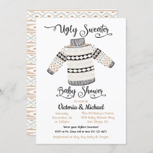 Scandinavian Ugly Sweater Baby shower Invitation Kaart