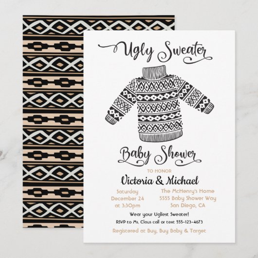 Scandinavian Ugly Sweater Baby shower Invitation Kaart (Voorkant / Achterkant)