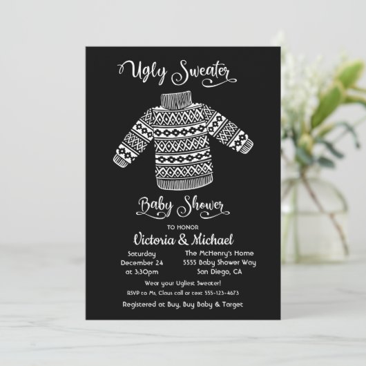 Scandinavian Ugly Sweater Baby shower Invitation Kaart (Staand voorkant)