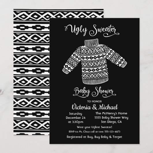 Scandinavian Ugly Sweater Baby shower Invitation Kaart (Voorkant / Achterkant)