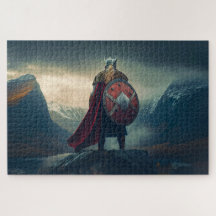 Scandinavian Viking in Chain Mail Viewing Fjord AI