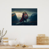 Scandinavian Viking in Chain Mail Viewing Fjord Poster (Keuken)