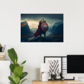 Scandinavian Viking in Chain Mail Viewing Fjord Poster (Thuiskantoor)