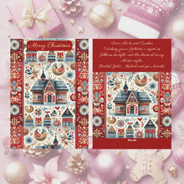 Scandinavian Village Nordic Art Christmas Cottage  Feestdagenkaart