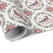 Scandinavian Vintage Christmas Folk Art Pattern Cadeaupapier (Rol Hoek)