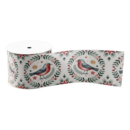 Scandinavian Vintage Christmas Folk Art Pattern Grosgrain Lint (Spoel)