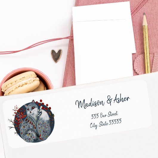 Scandinavian Whimsical Folk Art Waterverf Fox Etiket