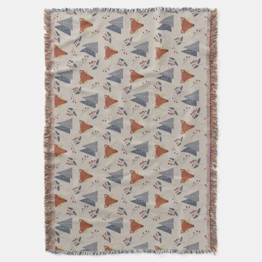 Scandinavian Winter Fox & Holly Forest  Deken (Voorkant Verticaal)