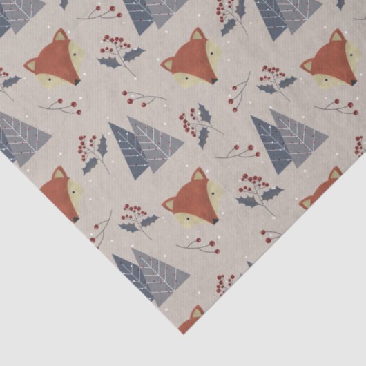 Scandinavian Winter Fox & Holly Forest Tissuepapier (Detail)