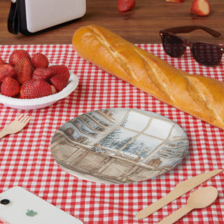 Scandinavian Winter Kitchen Watercolor with Snowy  Papieren Bordje