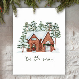 Scandinavian Winter Pine Forest Boerderij House Ho Poster
