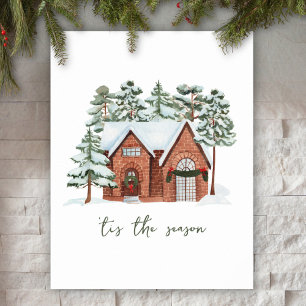 Scandinavian Winter Pine Forest Boerderij House Ho Poster