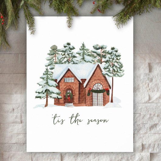 Scandinavian Winter Pine Forest Boerderij House Ho Poster