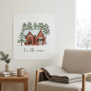 Scandinavian Winter Pine Forest Boerderij House Ho Poster