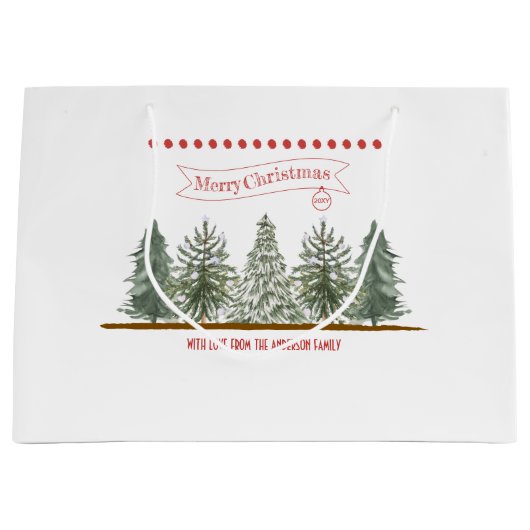 Scandinavian Winter Pine Tree Merry Christmas Groot Cadeauzakje (Voorkant)