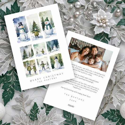 Scandinavian Winter Scene Snowmen Snowy Forest Feestdagenkaart