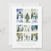 Scandinavian Winter Scene Snowmen Snowy Forest Feestdagenkaart (Voorkant)
