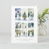 Scandinavian Winter Scene Snowmen Snowy Forest Feestdagenkaart (Staand voorkant)