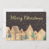 Scandinavian Winter Snow Village Merry Kerstry Feestdagenkaart (Voorkant)