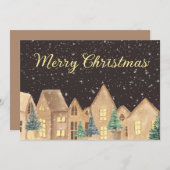 Scandinavian Winter Snow Village Merry Kerstry Feestdagenkaart (Voorkant / Achterkant)