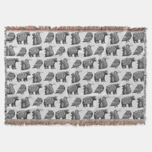 Scandinavian Woodland Animal Art Gray Pattern Deken