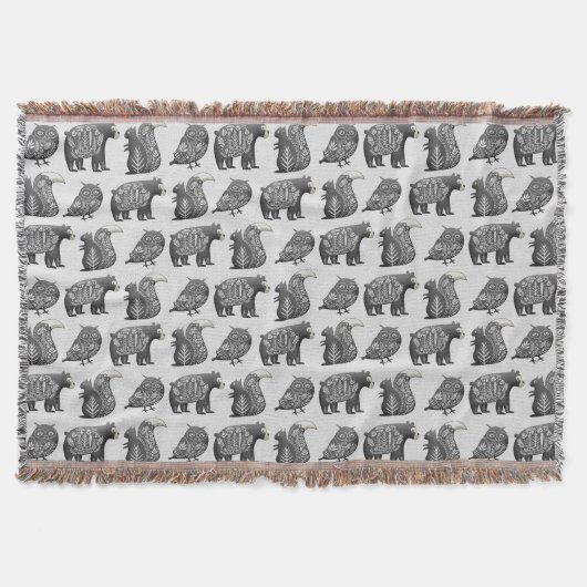 Scandinavian Woodland Animal Art Gray Pattern Deken (Voorkant)