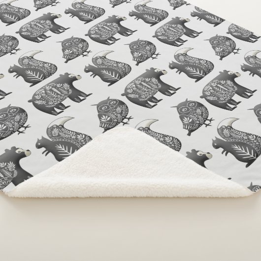 Scandinavian Woodland Animal Art Gray Pattern Sherpa Deken (3/4)