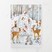 Scandinavian Woodland Animals Christmas Holiday Drieluik Uitnodiging (Cover)