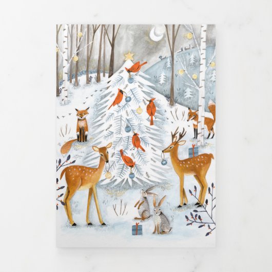 Scandinavian Woodland Animals Christmas Holiday Drieluik Uitnodiging (Cover)