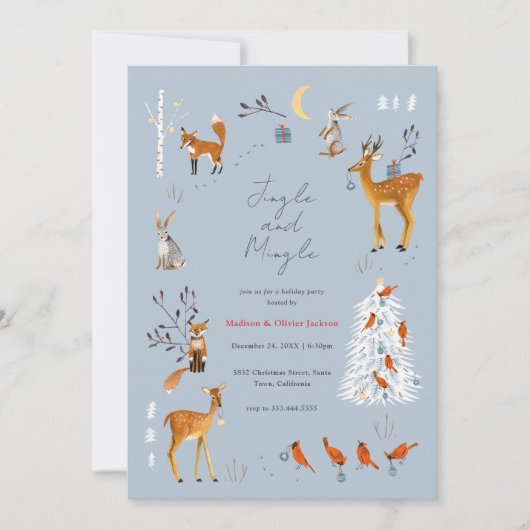 Scandinavian Woodland Animals Christmas Party Kaart (Voorkant)