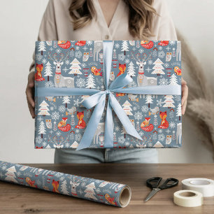 Scandinavian Woodland Animals Kerstfeestdag Cadeaupapier