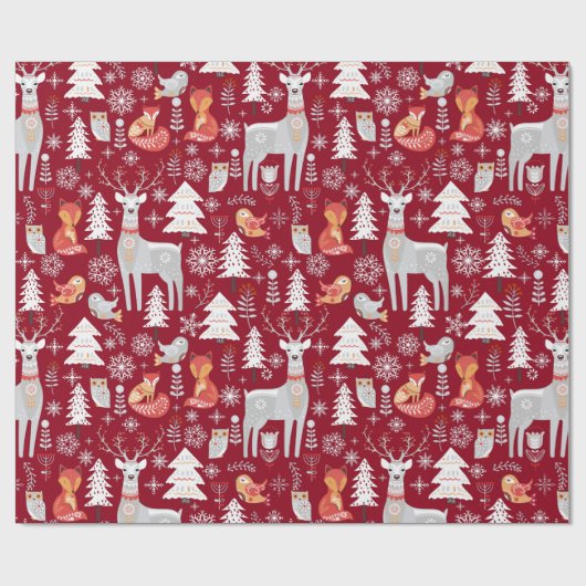 Scandinavian Woodland Animals Kerstfeestdag Cadeaupapier (Vlak)