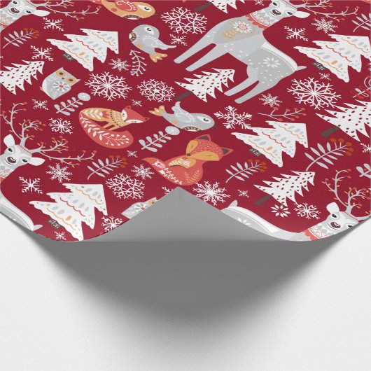 Scandinavian Woodland Animals Kerstfeestdag Cadeaupapier (Hoek)